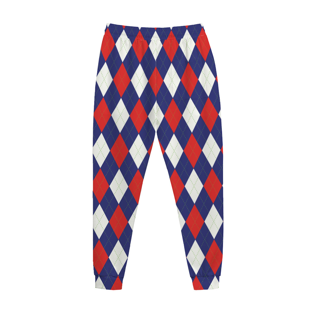 Blue Red And White Argyle Pattern Print Jogger Pants