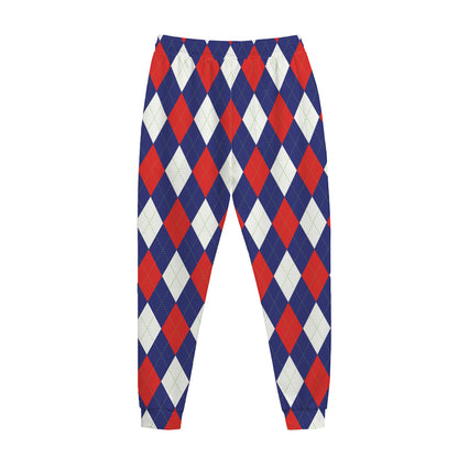 Blue Red And White Argyle Pattern Print Jogger Pants