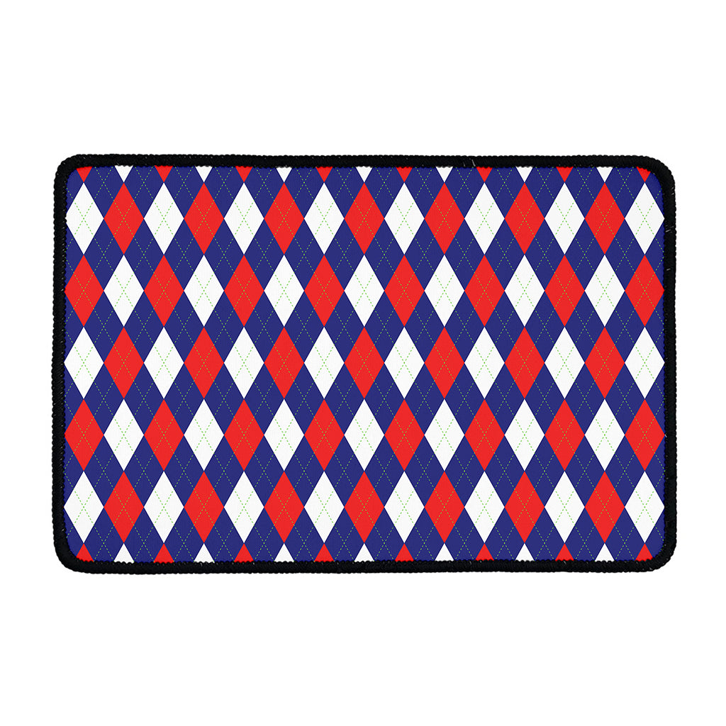 Blue Red And White Argyle Pattern Print Kitchen Mat