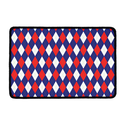 Blue Red And White Argyle Pattern Print Kitchen Mat