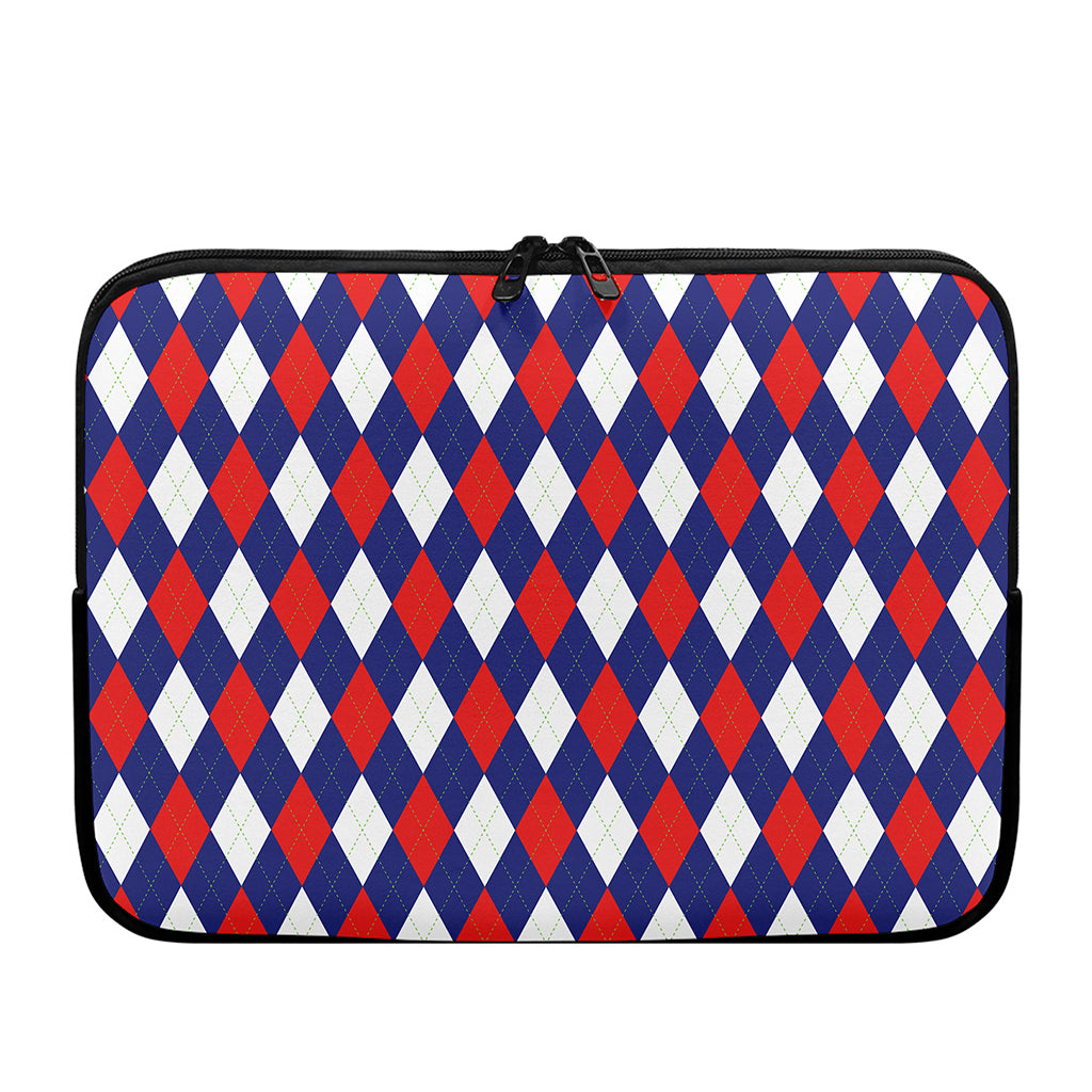 Blue Red And White Argyle Pattern Print Laptop Sleeve