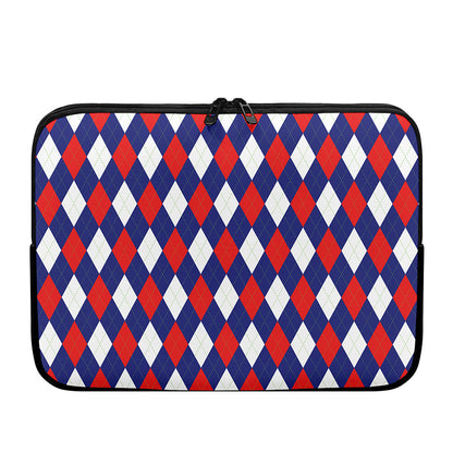 Blue Red And White Argyle Pattern Print Laptop Sleeve