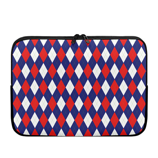 Blue Red And White Argyle Pattern Print Laptop Sleeve