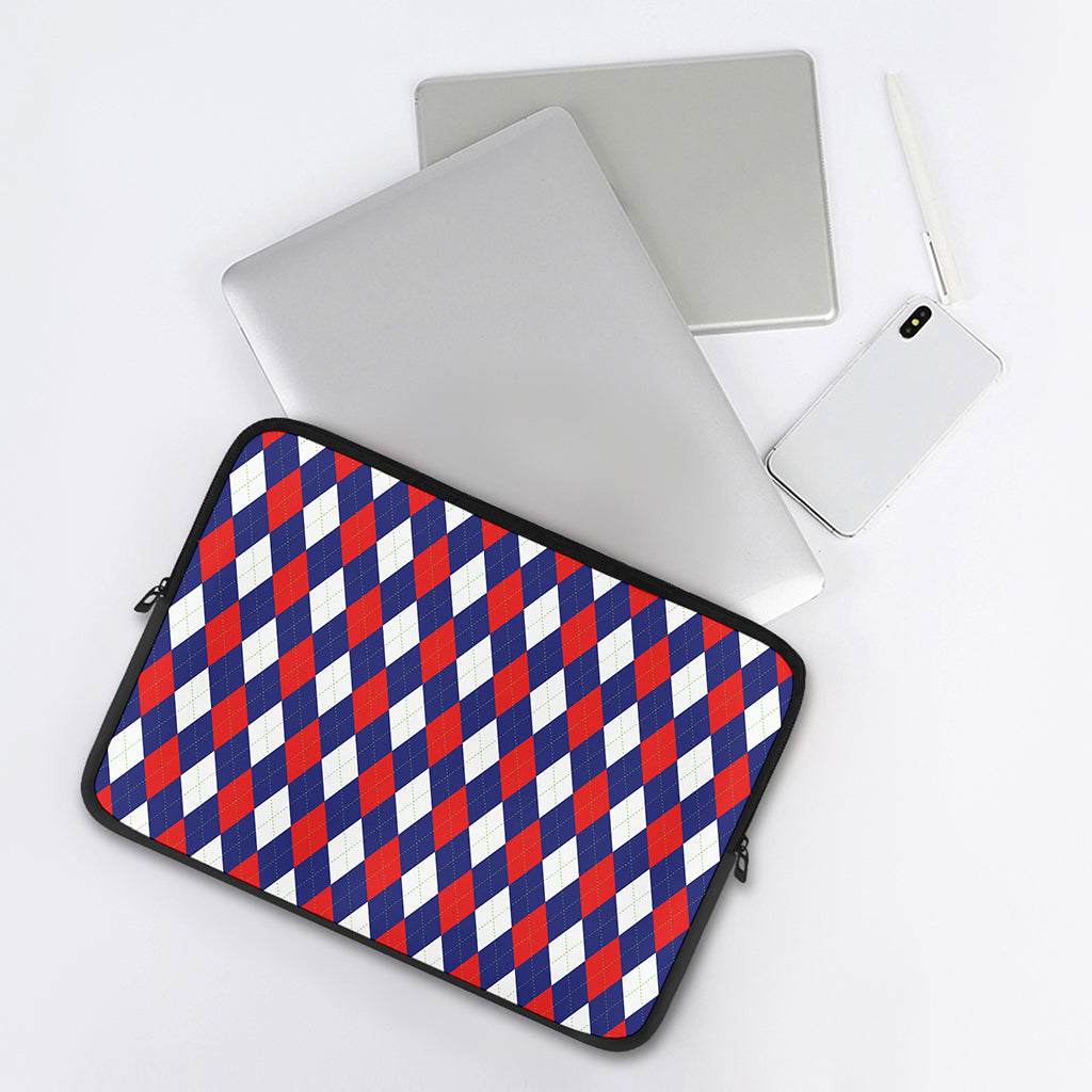 Blue Red And White Argyle Pattern Print Laptop Sleeve