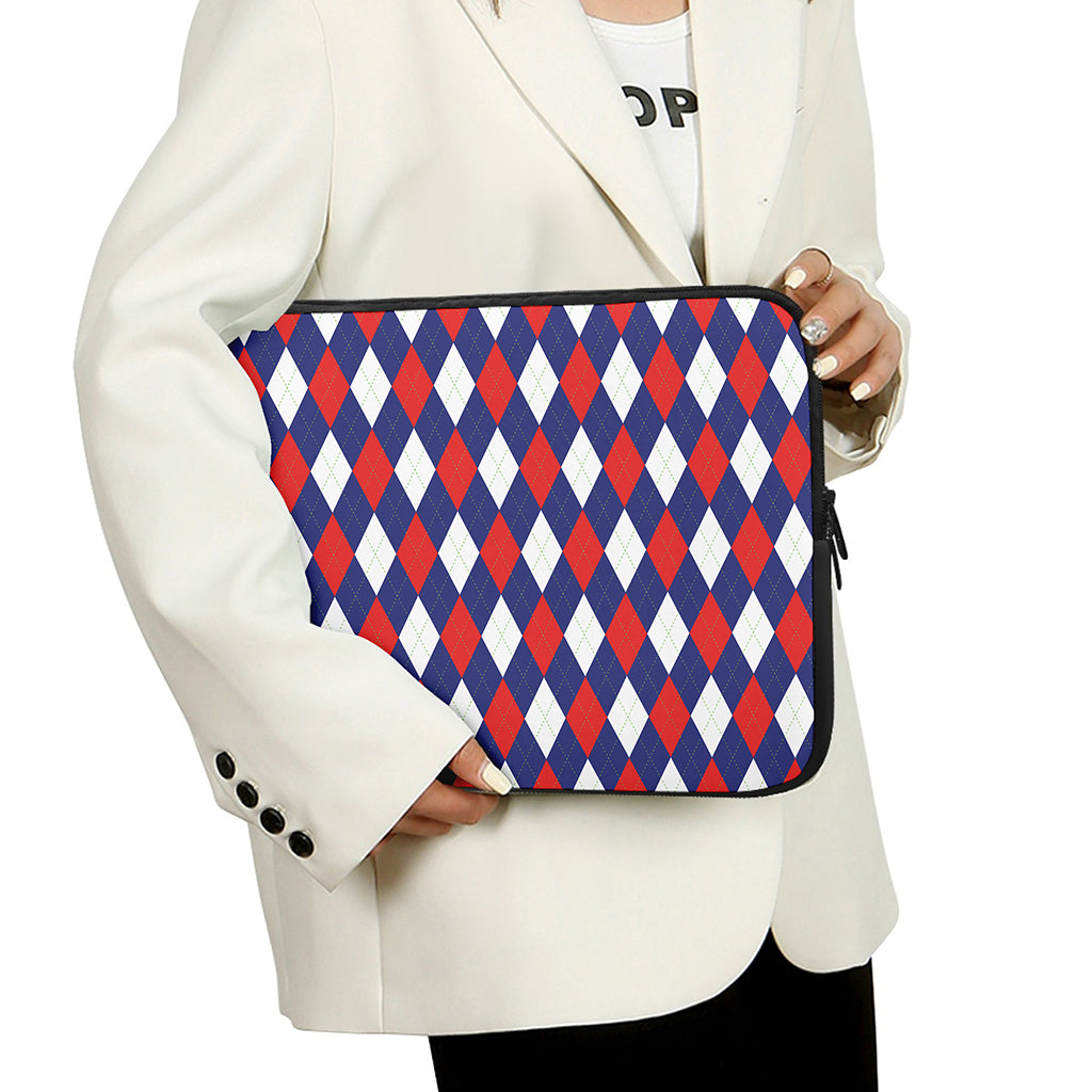 Blue Red And White Argyle Pattern Print Laptop Sleeve