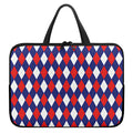 Blue Red And White Argyle Pattern Print Laptop Sleeve With Handle