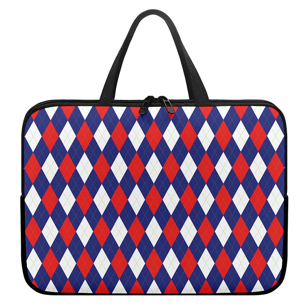 Blue Red And White Argyle Pattern Print Laptop Sleeve With Handle