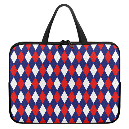 Blue Red And White Argyle Pattern Print Laptop Sleeve With Handle