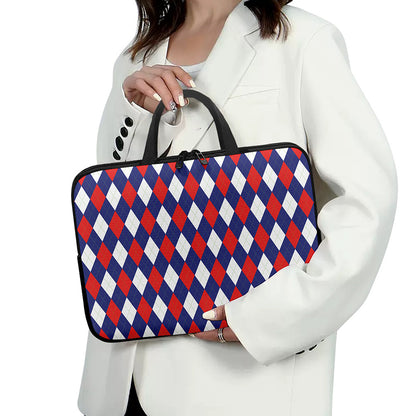 Blue Red And White Argyle Pattern Print Laptop Sleeve With Handle