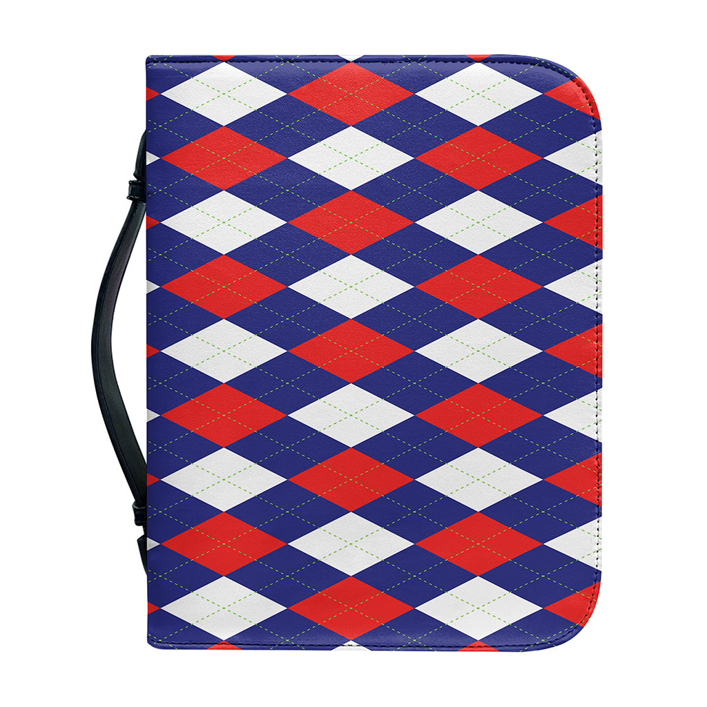 Blue Red And White Argyle Pattern Print Leather Bible Cover