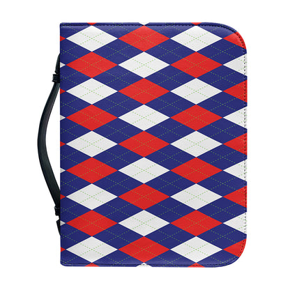 Blue Red And White Argyle Pattern Print Leather Bible Cover