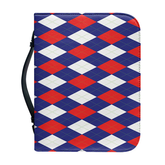 Blue Red And White Argyle Pattern Print Leather Bible Cover