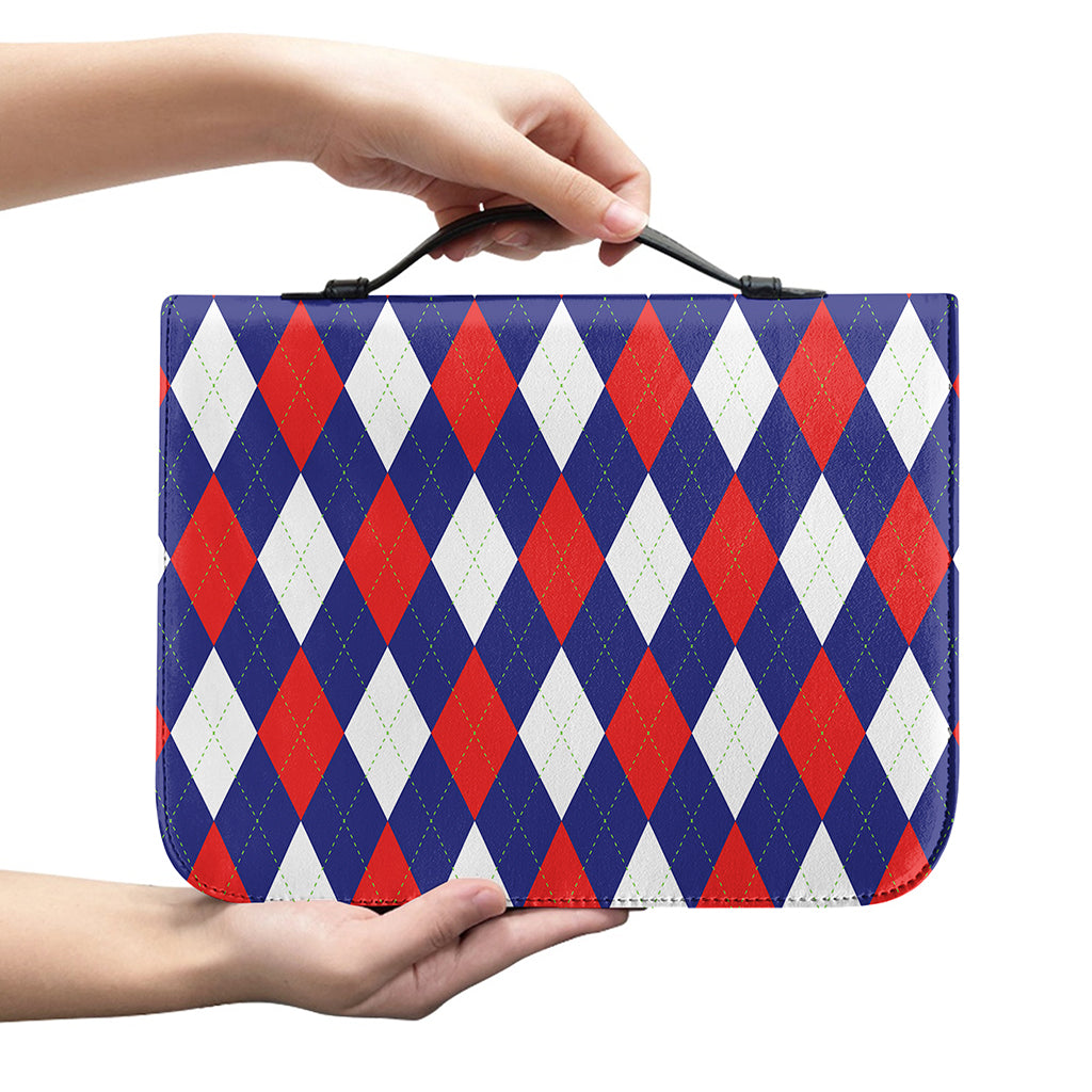 Blue Red And White Argyle Pattern Print Leather Bible Cover