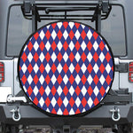 Blue Red And White Argyle Pattern Print Leather Spare Tire Cover