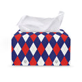 Blue Red And White Argyle Pattern Print Leather Tissue Box Cover