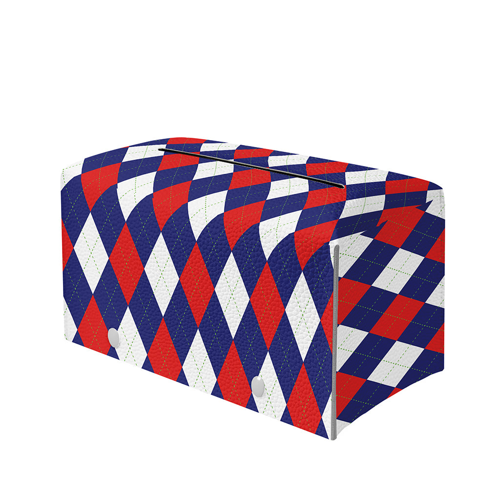 Blue Red And White Argyle Pattern Print Leather Tissue Box Cover