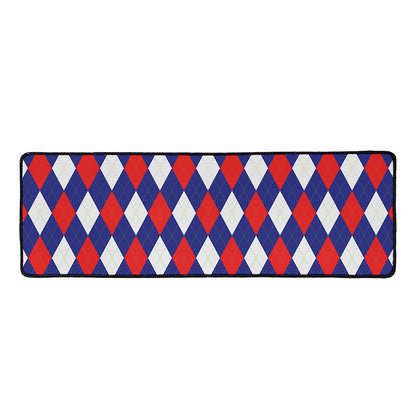 Blue Red And White Argyle Pattern Print Long Kitchen Mat