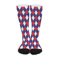 Blue Red And White Argyle Pattern Print Long Socks