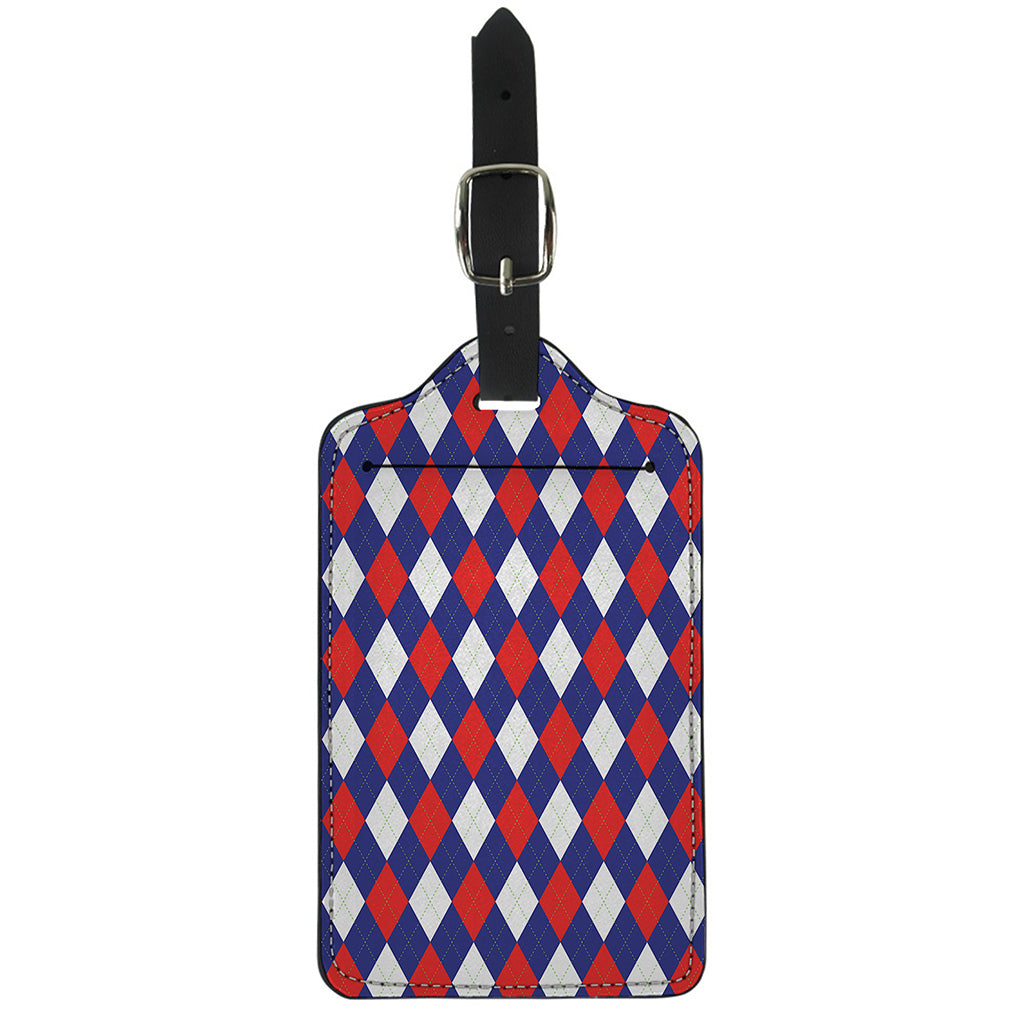 Blue Red And White Argyle Pattern Print Luggage Tag