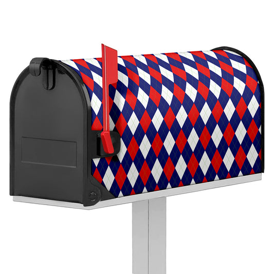 Blue Red And White Argyle Pattern Print Mailbox Cover