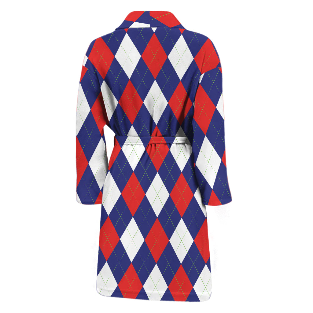 Blue Red And White Argyle Pattern Print Men's Bathrobe