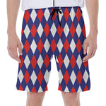 Blue Red And White Argyle Pattern Print Men's Beach Shorts