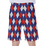 Blue Red And White Argyle Pattern Print Men's Beach Shorts