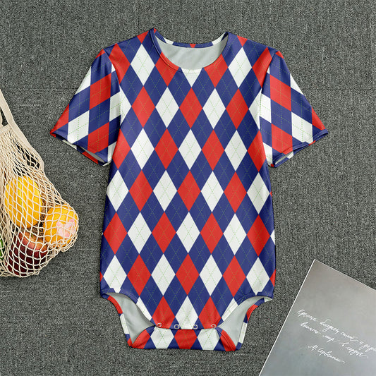 Blue Red And White Argyle Pattern Print Men's Bodysuit