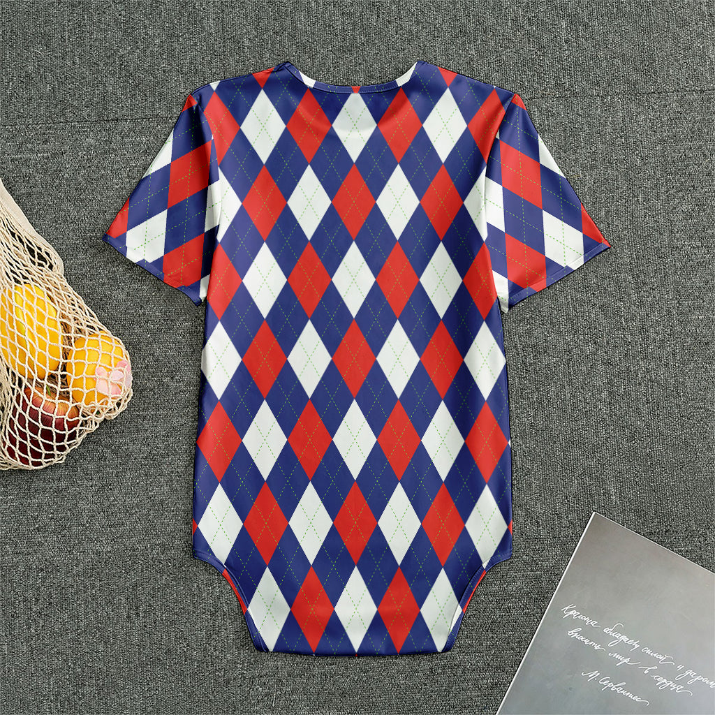 Blue Red And White Argyle Pattern Print Men's Bodysuit