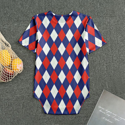 Blue Red And White Argyle Pattern Print Men's Bodysuit
