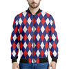 Blue Red And White Argyle Pattern Print Men's Bomber Jacket