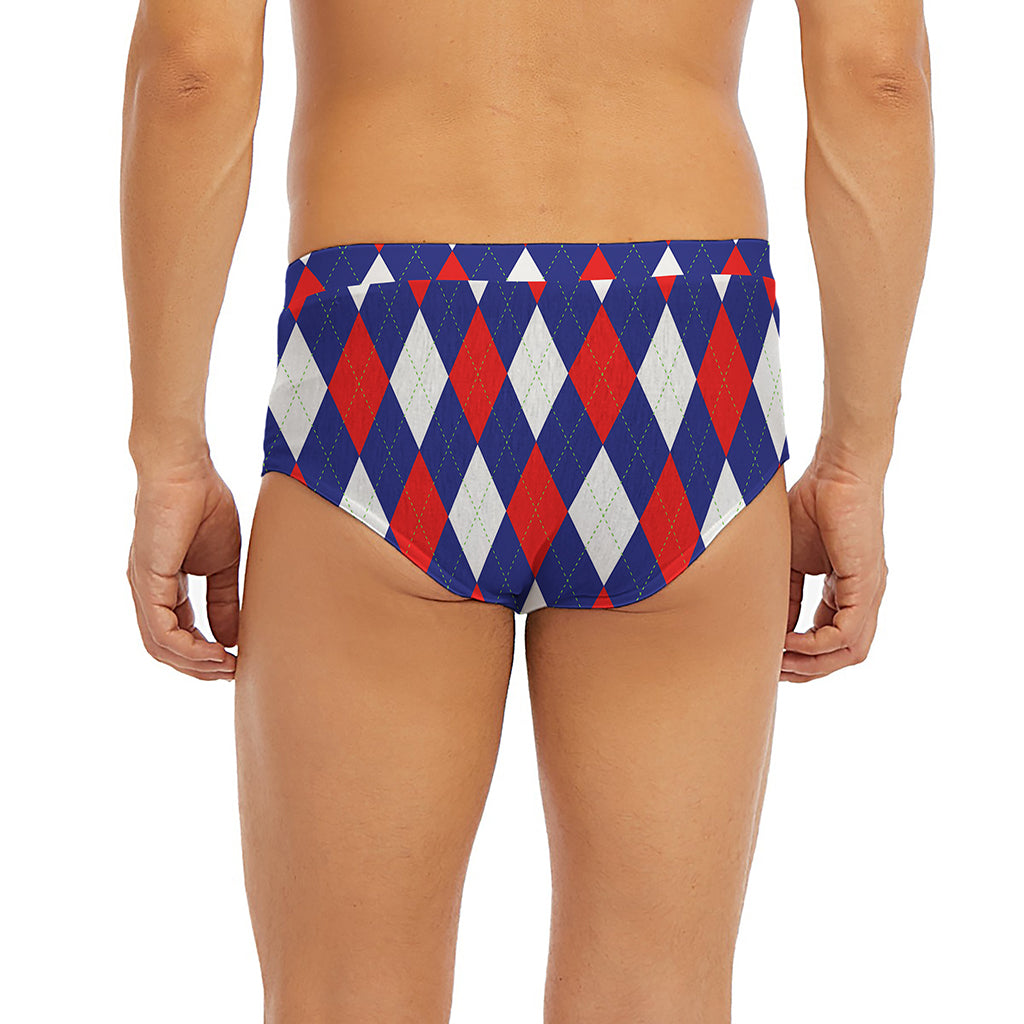 Blue Red And White Argyle Pattern Print Men's Briefs