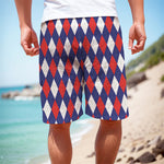 Blue Red And White Argyle Pattern Print Men's Cargo Shorts