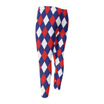 Blue Red And White Argyle Pattern Print Men's Compression Pants