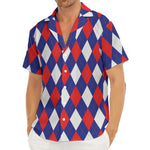 Blue Red And White Argyle Pattern Print Men's Deep V-Neck Shirt