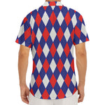 Blue Red And White Argyle Pattern Print Men's Deep V-Neck Shirt