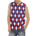Blue Red And White Argyle Pattern Print Men's Fitness Tank Top