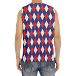 Blue Red And White Argyle Pattern Print Men's Fitness Tank Top