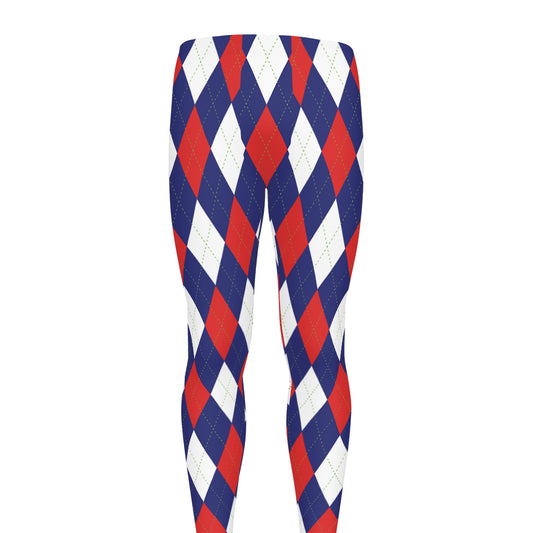 Blue Red And White Argyle Pattern Print Men's leggings