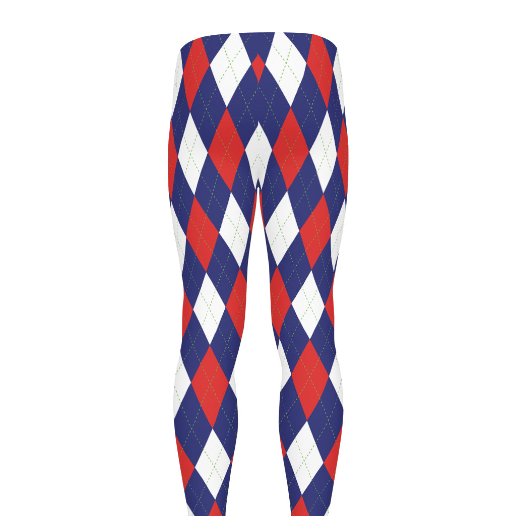 Blue Red And White Argyle Pattern Print Men's leggings