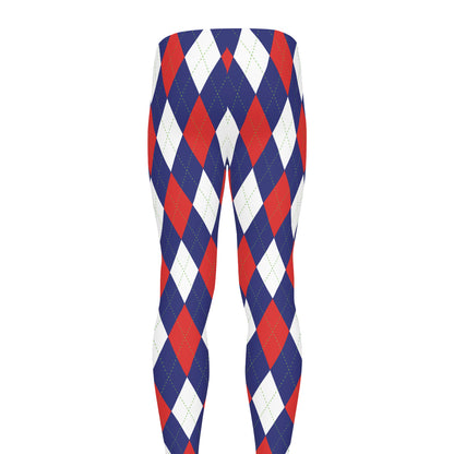 Blue Red And White Argyle Pattern Print Men's leggings
