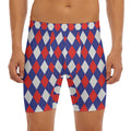 Blue Red And White Argyle Pattern Print Men's Long Boxer Briefs
