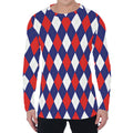 Blue Red And White Argyle Pattern Print Men's Long Sleeve T-Shirt