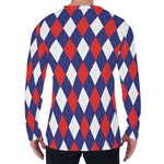 Blue Red And White Argyle Pattern Print Men's Long Sleeve T-Shirt