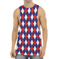 Blue Red And White Argyle Pattern Print Men's Muscle Tank Top