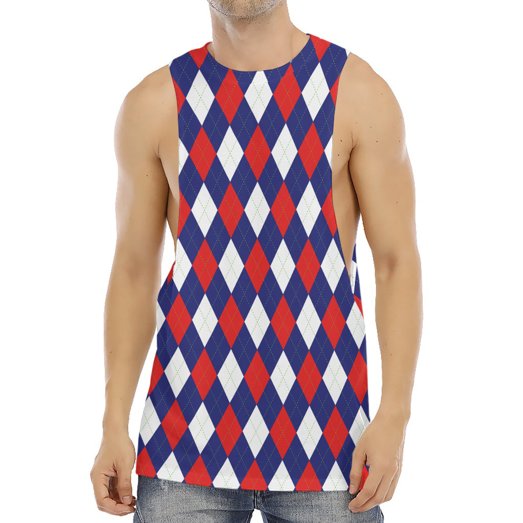 Blue Red And White Argyle Pattern Print Men's Muscle Tank Top