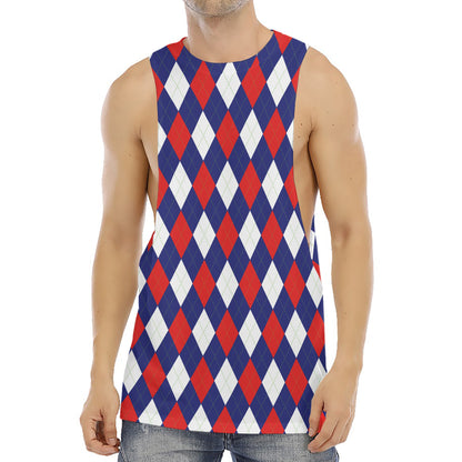 Blue Red And White Argyle Pattern Print Men's Muscle Tank Top