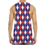 Blue Red And White Argyle Pattern Print Men's Muscle Tank Top
