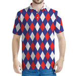Blue Red And White Argyle Pattern Print Men's Polo Shirt