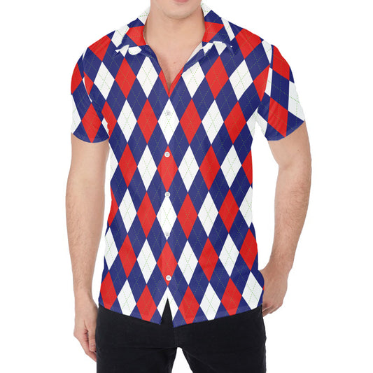 Blue Red And White Argyle Pattern Print Men's Shirt